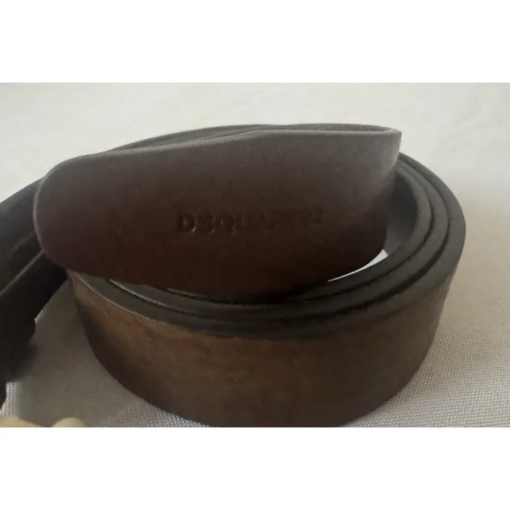 New Dsquared2 Brown Leather Silver Statement Plaque Belt Size 105cm/40” $395.00